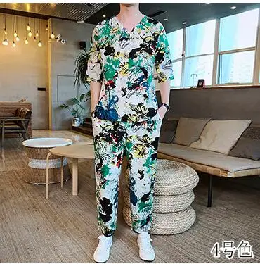 5XL спортивный костюм мужской 2020 Фитнес Осень/лето брюки с принтом + футболка 2