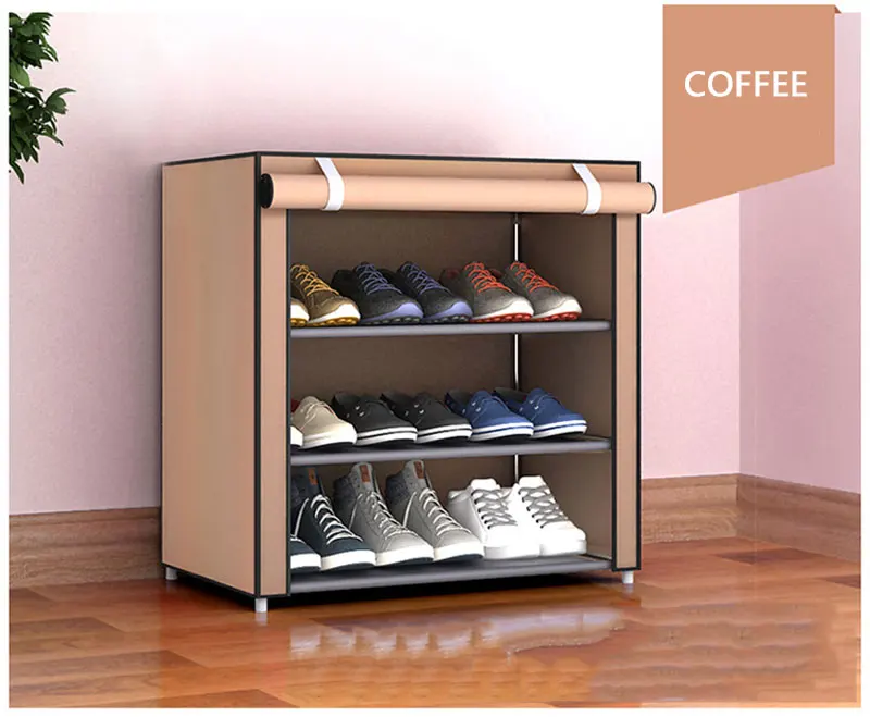 Простой шкаф для обуви из нетканого полотна, многослойный стеллаж для обуви, Складывающийся пылезащитный стеллаж для хранения обуви, полки