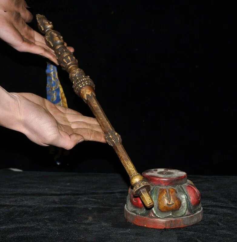 

wedding decoration 21"Tibet bronze Tara Kwan-yin Sakyamuni Phurpa Dorje Pestle Vajra FaQi wood Base