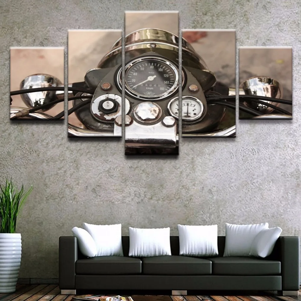 Мотоцикл 5 панелей автомобиль постер Холст Картина маслом Куадрос украшение дома
