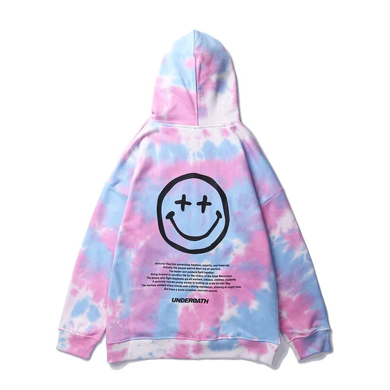 UNCLEDONJM Hip Hop Tie Dye Smiling Face Print Hooded Sweatshirts Hipster Casual Pullover Hoodies Streetwear Men Fashion | Мужская одежда