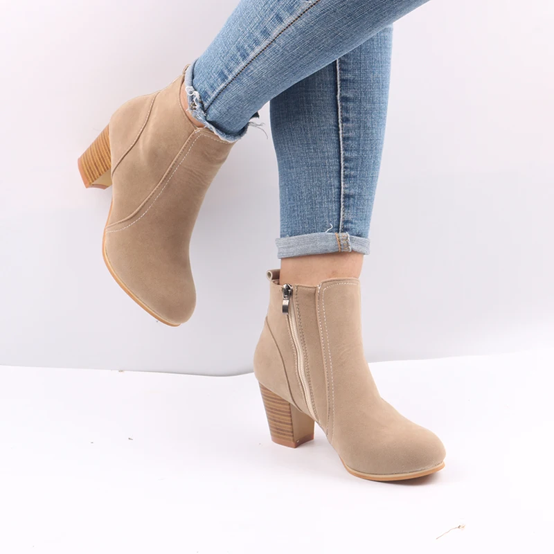 Новые женские ботинки флоковые ботильоны осенне-зимние для вечевечерние в