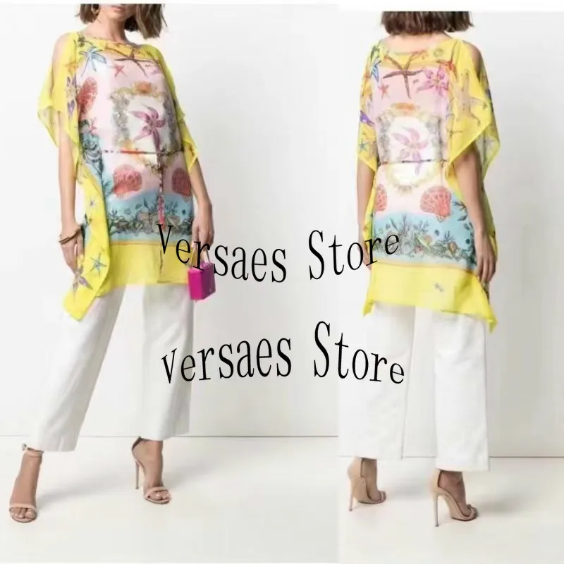 

Женская юбка с принтом в виде морской звезды, Роскошное дизайнерское платье с длинным рукавом и поясом на талии, прямая универсальная юбка, ...