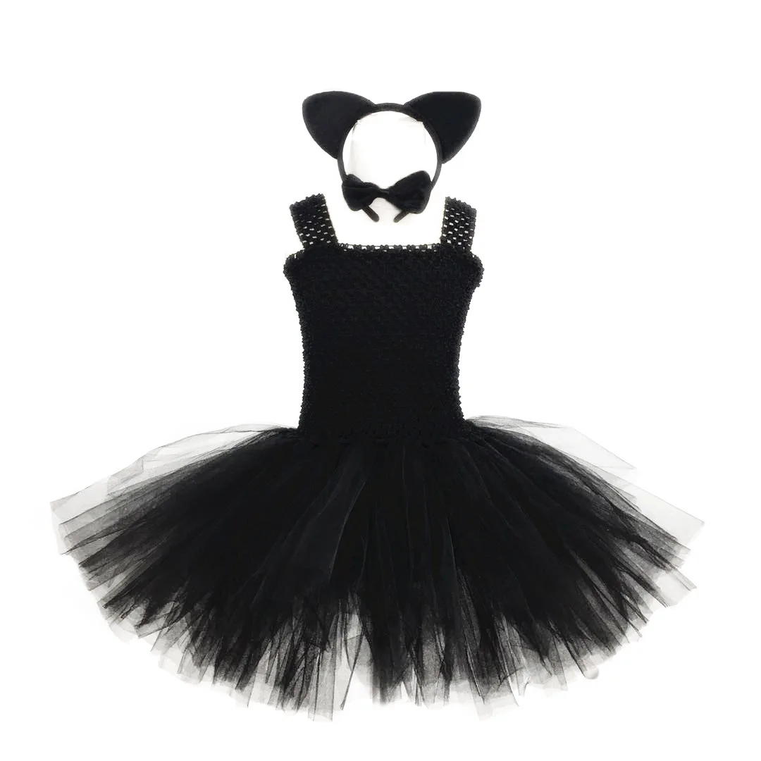 Детские костюмы на Хэллоуин для девочек, платье с черной кошкой, повязка на голову, галстук-бабочка, бразильское платье Вечерние подарок на ...
