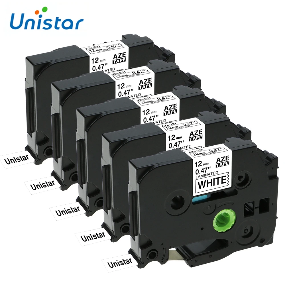 Unistar 5 шт. TZ TZe 231 совместим с Brother P-touch Tape 12 мм черный на белом TZe231 TZ-231 для PT-H100 PT-D200 производитель этикеток