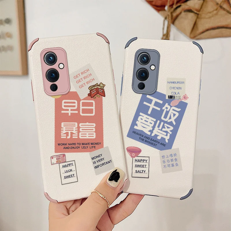 Get Rich Early Phone Case For Oneplus 9 9pro 8t 8 8pro Four Corners Stick Leather Cover