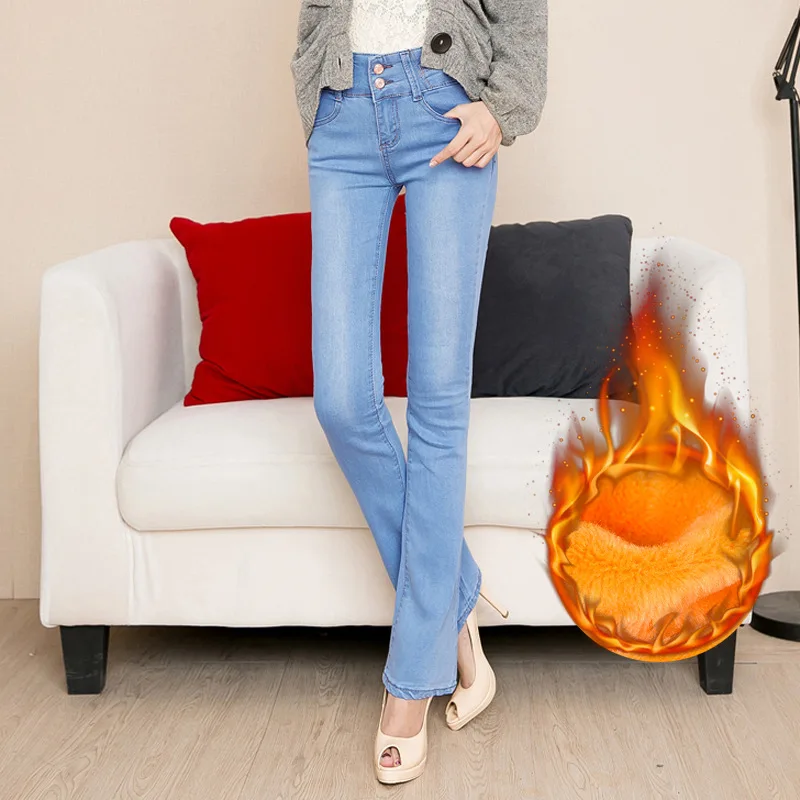 Light blue velvet GareMay, Осень-зима, черные джинсы с высокой талией, женские корейские винтажные вельветовые толстые расклешенные женские джинсы с широкими штанинами размера плюс - Цвет: Light blue velvet