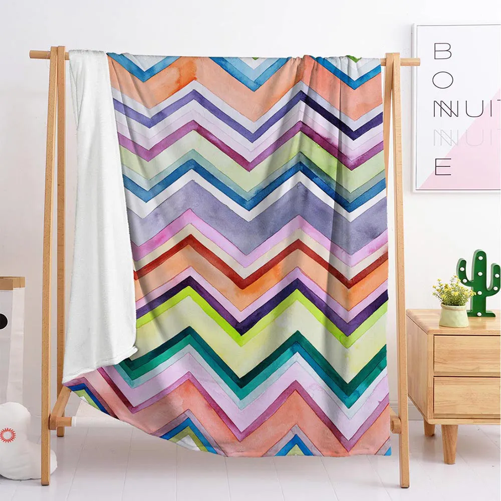 

3D export beautiful printing watercolor stripe sofa blanket cover blanket flannelette travel blanket double single bedding
