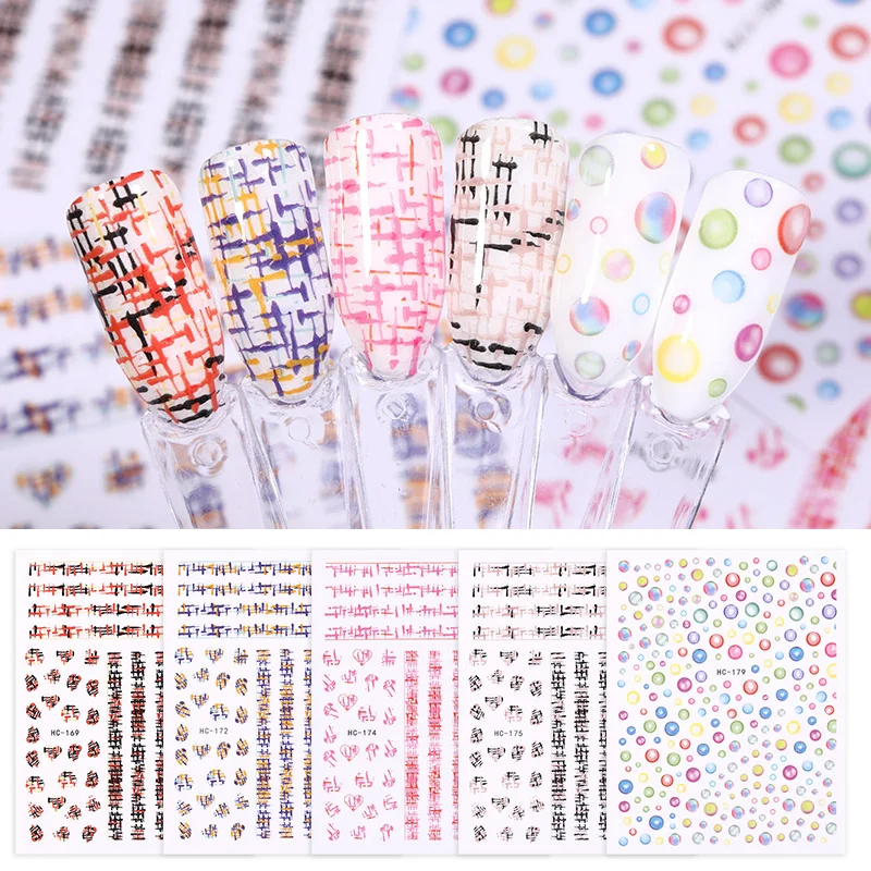 3D наклейки для ногтей с смешанными узорами цветные переводные самоклеящаяся