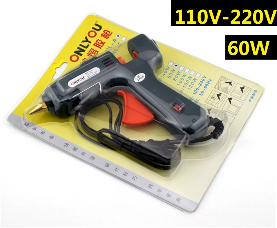 

60W 100V-240V Hot Melt Glue Gun with 2pc 11mm Glue Stick Heat Temperature Tool Industrial Guns Thermo Gluegun Repair Heat Tools