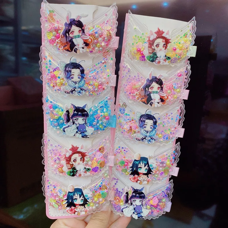

Anime Cartoon Cute Quicksand Wings Press Clip Ghost Slayer Children's Hairpin Acrylic Cartoon Bangs Clip