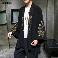jddton summer mens linen kimono long cardigan outerwear coats fashion streetwear short loose male jackets casual overcoat je675
