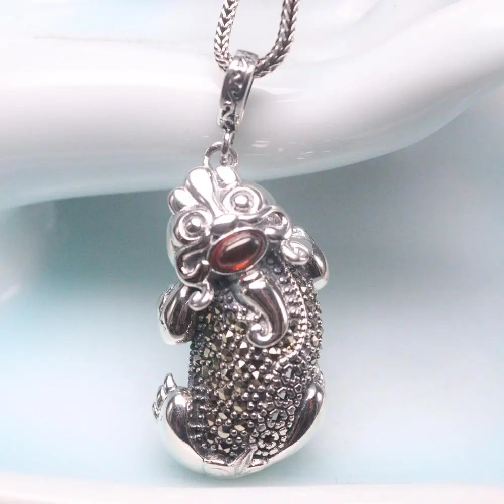 

Real 925 Silver Necklace for Women Red Garnet Pixiu Zircon Pendant Wheat Chain Necklace Jewelry 20inch Gift