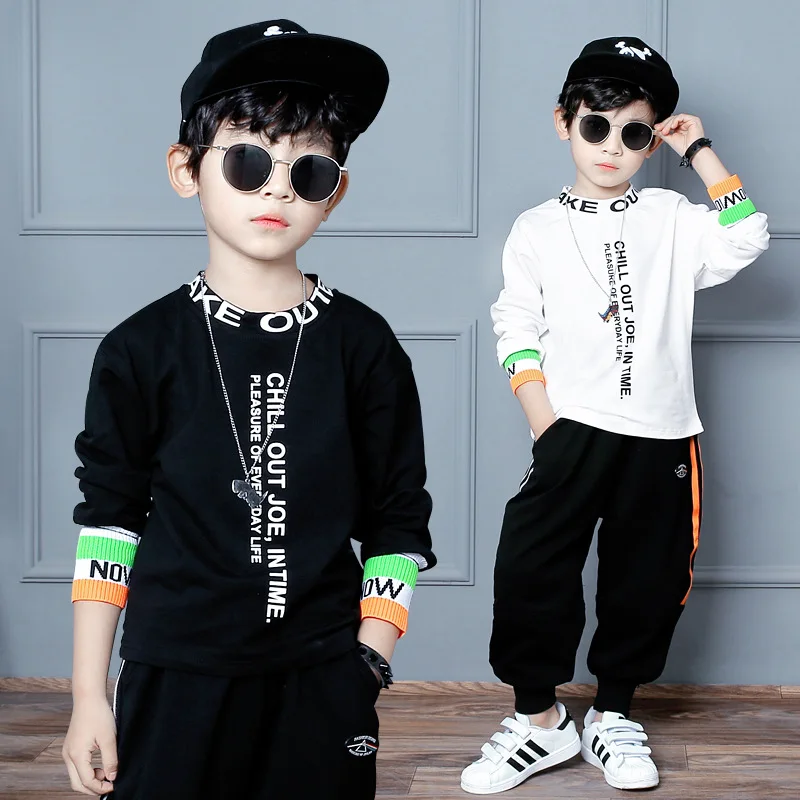 

Spring Kids Boys T-shirts White Long Sleeve Streetwear Tops for Teenagers Cotton Autumn Children's Letter Print Shirts 8 To 12Y