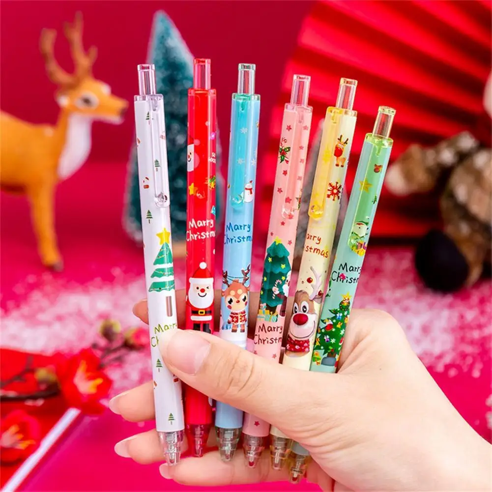 

6Pcs 0.5mm Writing Gel Pen Quick Drying Non-slip Plastic Cartoon Christmas Style Writing Pen for Office