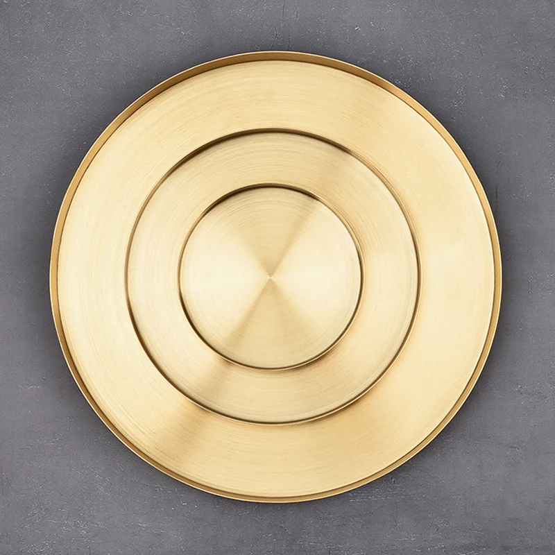 Gold Round Tray Food Kitchenware Serving Makeup Plate Jewelry Cosmetics Organizer Stainless Steel Multifunctional