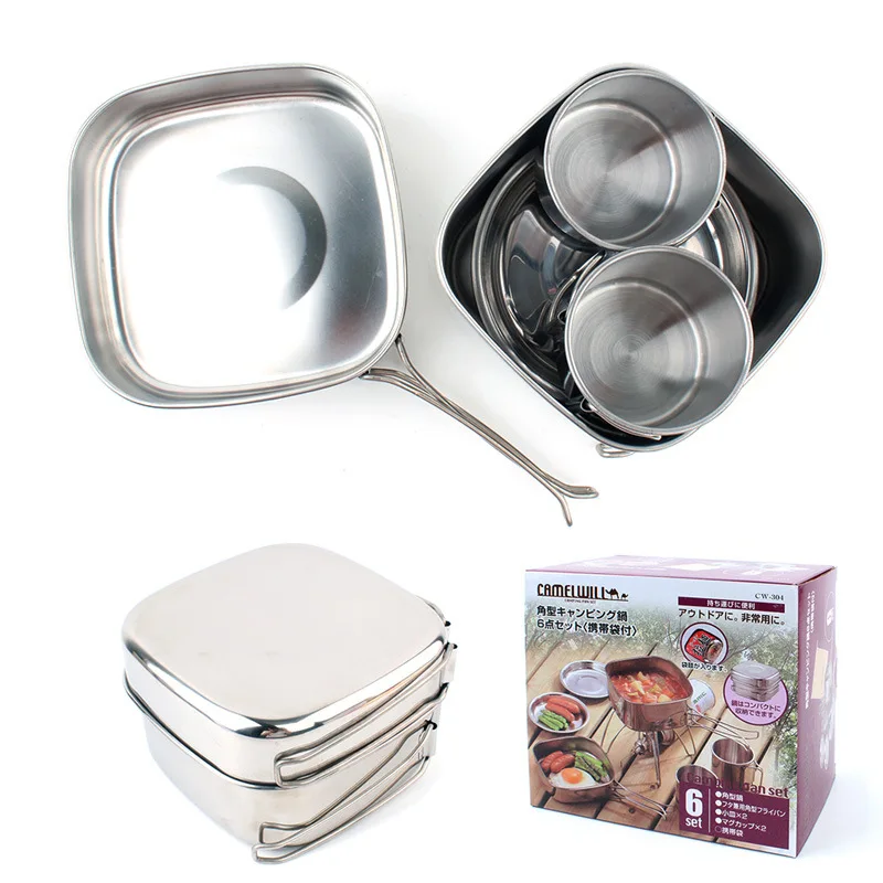 

Portable Home Kitchen Outdoor Camping Pot Stainless Steel Cookware Mountaineering Picnic Bowl Set Garden Barbecue Pot