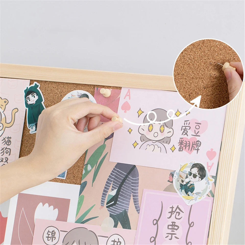 

Ins Wooden Cork Board Hanging Postcard Photo Message Wall Board Pushpin DIY Memo Paper Background Board Office Supplies Desk Set