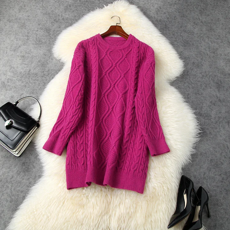 

European and American Women's Wear 2020 Winter New Style Long - Sleeved Solid - Color Twist Fashion Knit Sweater