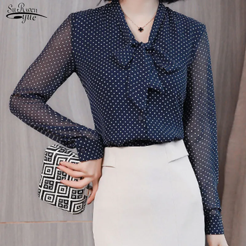 

Elegant Women Tops and Blouses 2021 Ladies Tops Shirts Shirt Chiffon Blouse Solid Shirts Dot Fashion Women's Clothing New 1864