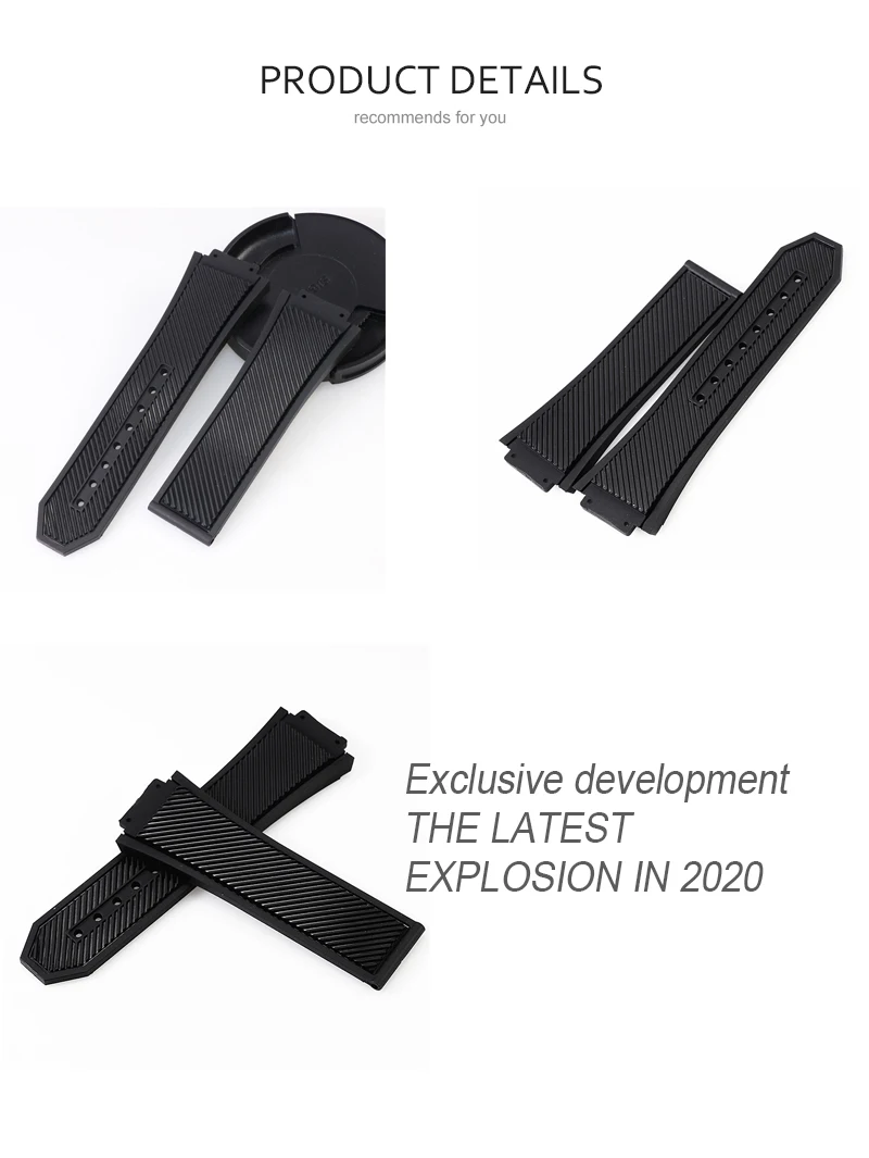 29mm 17mm fit for HUBLO classic usion big ban series male black striped silicone watch strap bracelet wristband accessories