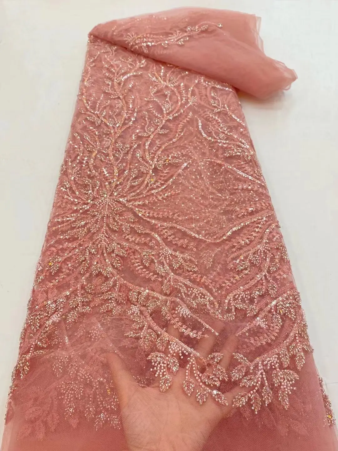 

African Lace Fabric 5 Yards 2021 High Quality Sequin Net Embroidery Nigerian Wedding Gown Material French Lace Fabric