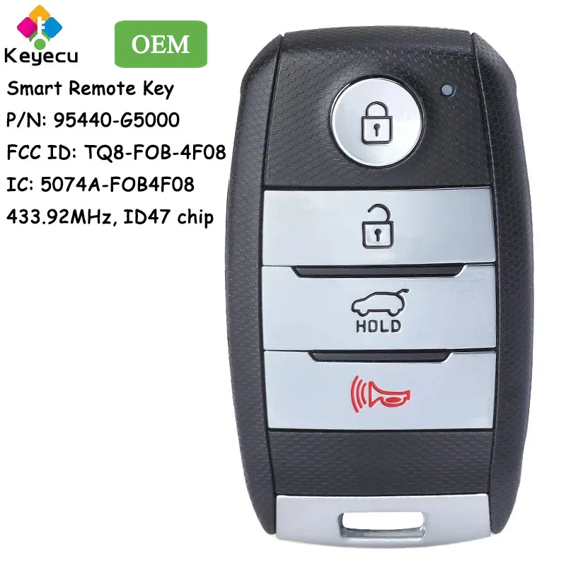

KEYECU OEM Keyless-Go Smart Remote Car Key With 4 Buttons 433.92MHz ID47 Chip for Kia Niro 2017 2018 2019 2020 Fob 95440-G5000
