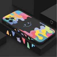 rainbow cute smiley pattern square phone case for iphone 12 11 13 pro max mini xs x xr 7 8 plus se2 liquid silicone soft cover