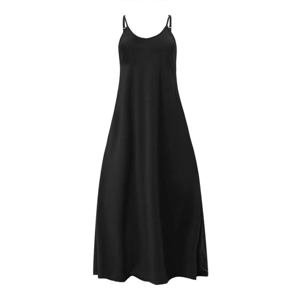 

Womens Plus Size Casual O Neck Sleeveless Pockets Ankle Length Dress Party Dress Women Large Size V-neck Sleeveless Pocket Dress
