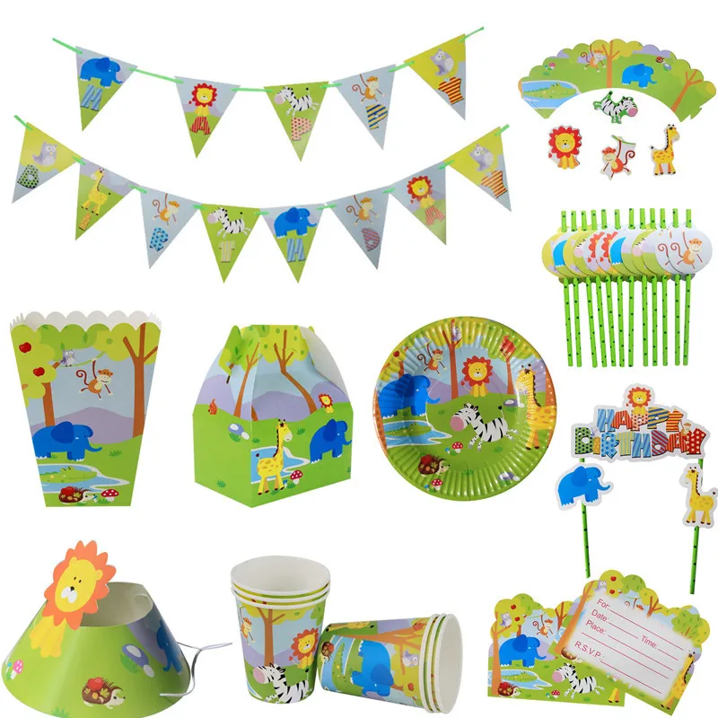 Животные джунглей принадлежности для вечеринок чашки кексов тарелка украшение