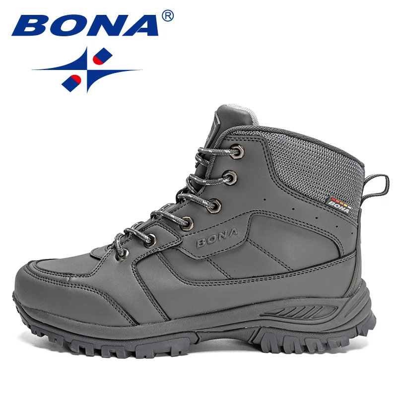 BONA 2022 New Designers Casual Winter Outdoor Snow Shoes Men Fashion Action Leather Plush Warm Boots Man High Top Hiking Shoes