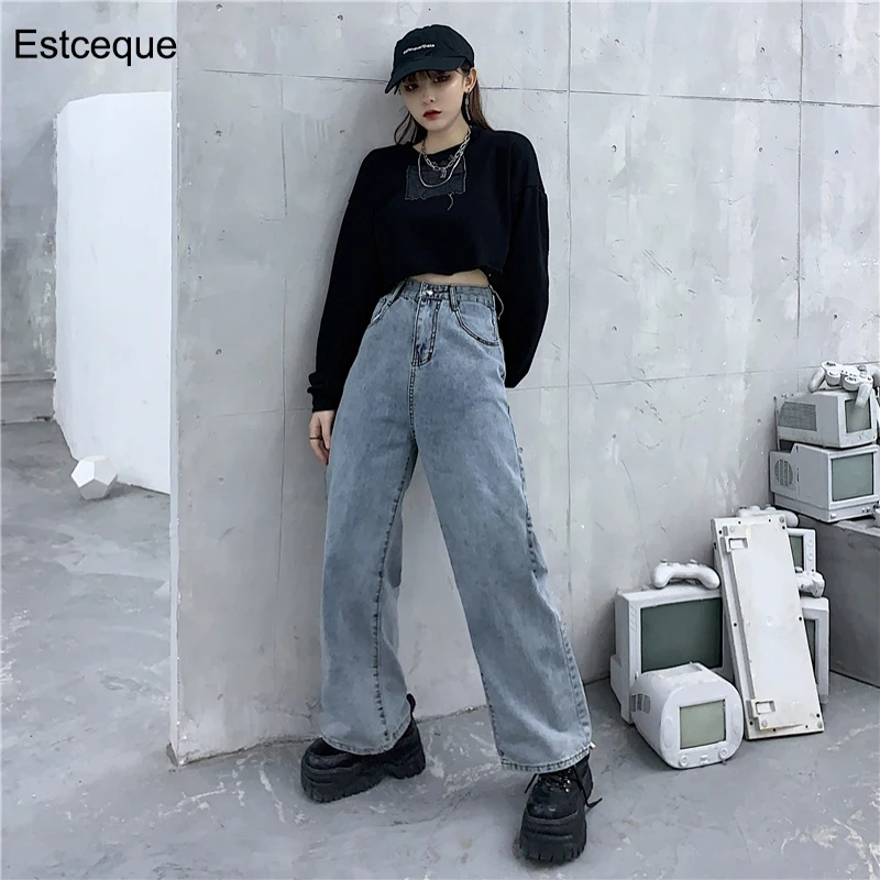 Джинсы с высокой талией для мужчин и женщин повседневные широкие прямые джинсы