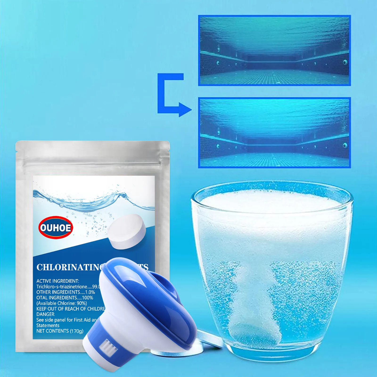 

Swimming Pool And Spa Long-Acting Chlorinated Tablets Pool Cleaning Effervescent Household-chemicals