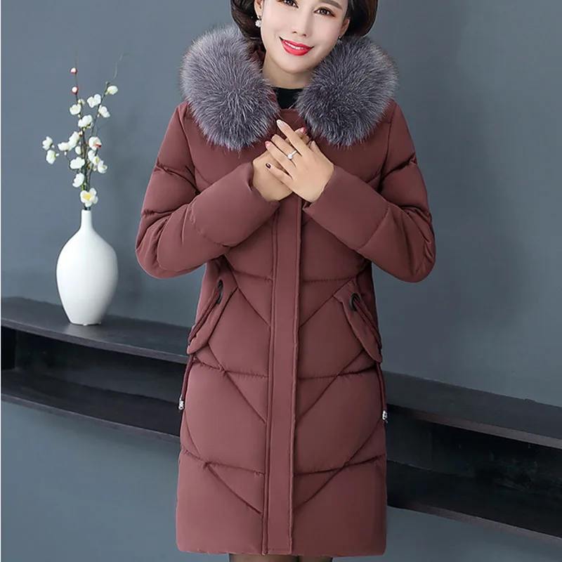 Parkas Women Middle-aged Elderly Large Size Women Cotton Jacket 2021 New Winter Warm Hooded Casual Womens Cotton Jackets NBH172