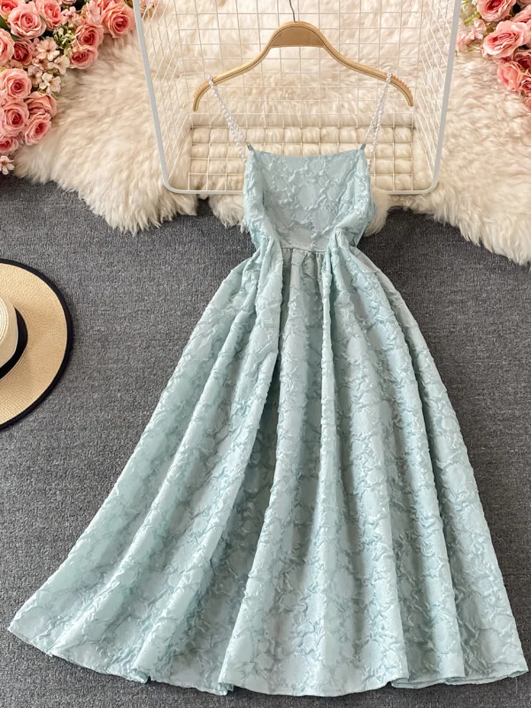 

France Chic Jacquard Suspender Dress Women New Sexy Sleeveless Backless Pleated Dress For Party Holiday Dresses