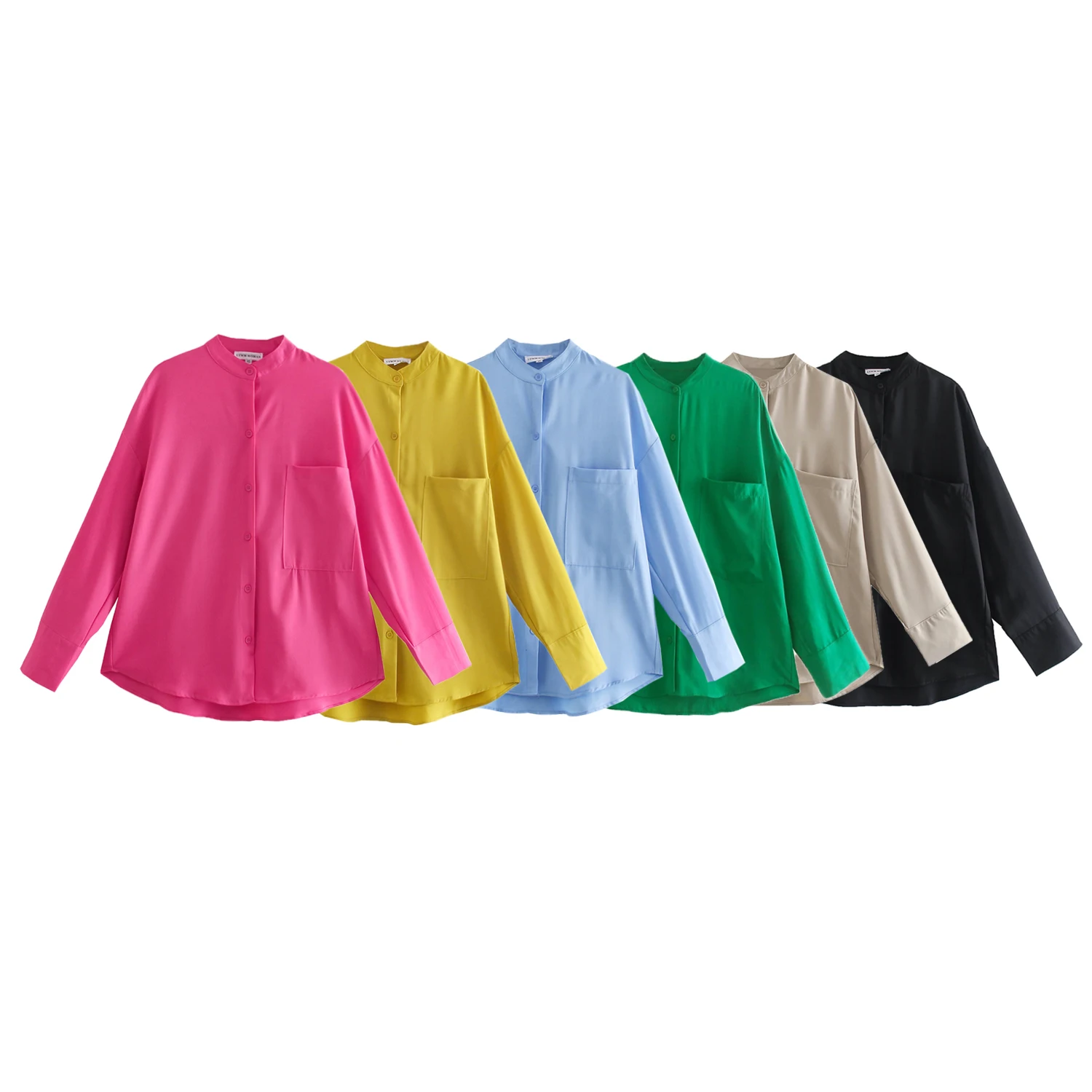 

Multi-color Fashion Pockets Blouse Women 2021 Single Breasted Elegant Tops Female Vintage Chic Straight Shirt Lady