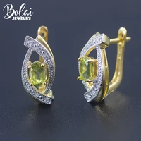 bolai natural peridot clasp stud earrings solid 925 sterling silver yellow gold gemstone fine jewelry for women girl trend 2020
