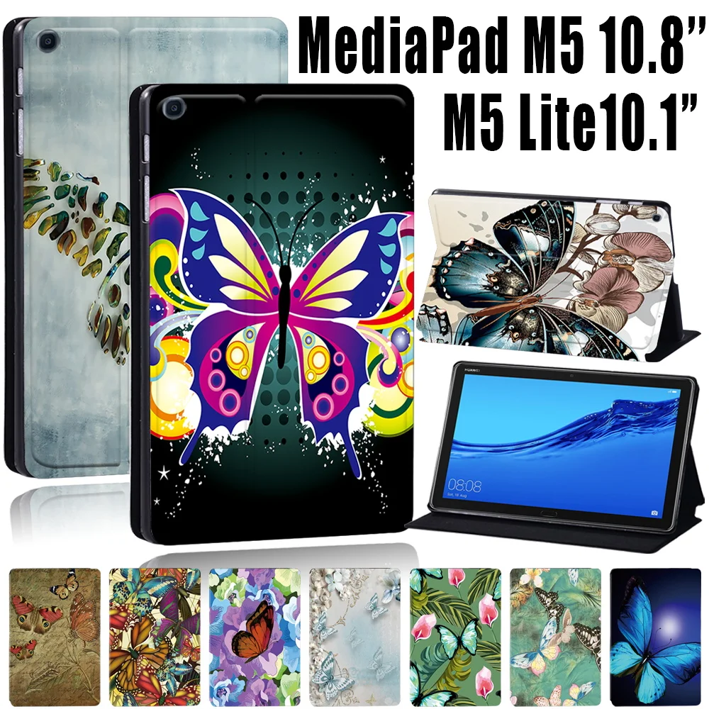 

For Huawei MediaPad M5 10.8 Butterfly Series Cover Case for Huawei MediaPad M5 Lite 10.1 High-quality Leather Flip Tablet Case