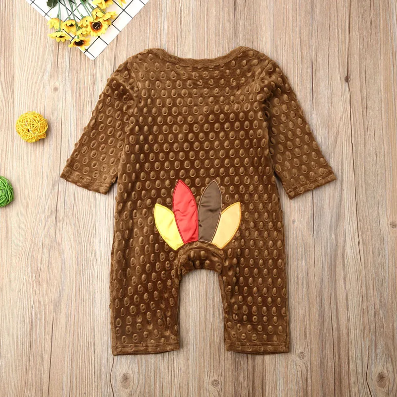 Focusnorm/0-24 M; комбинезон с героями мультфильмов для новорожденных и маленьких девочек и мальчиков; Осенний комбинезон с изображением индейки на День Благодарения