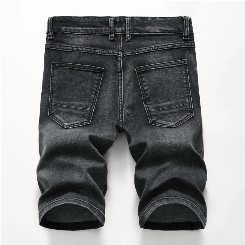 Мужские рваные короткие байкерские джинсы черные серые джинсовые шорты