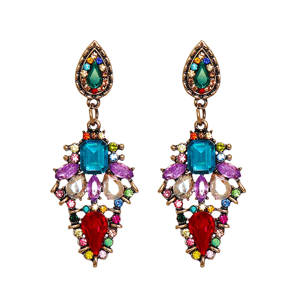 

Multicolor Retro Women Drop Earrings Vintage Shiny Luxury Rhinestone Female Dangle Earrings Fashion Party Jewelry Earrings HT034
