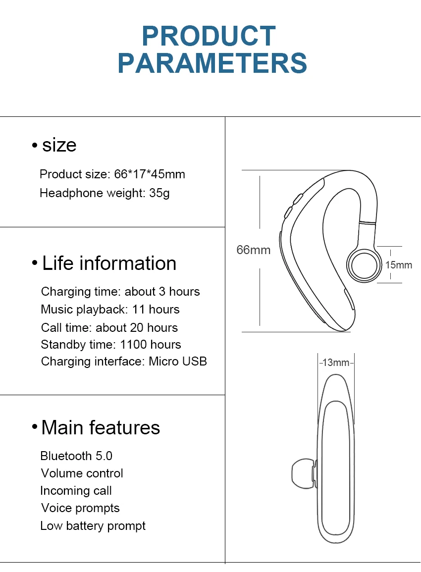 H500 Спортивная Беспроводная bluetooth-гарнитура 5,0 Hi-Fi стерео большая емкость батареи долгое время ожидания бизнес гарнитура игровые наушники