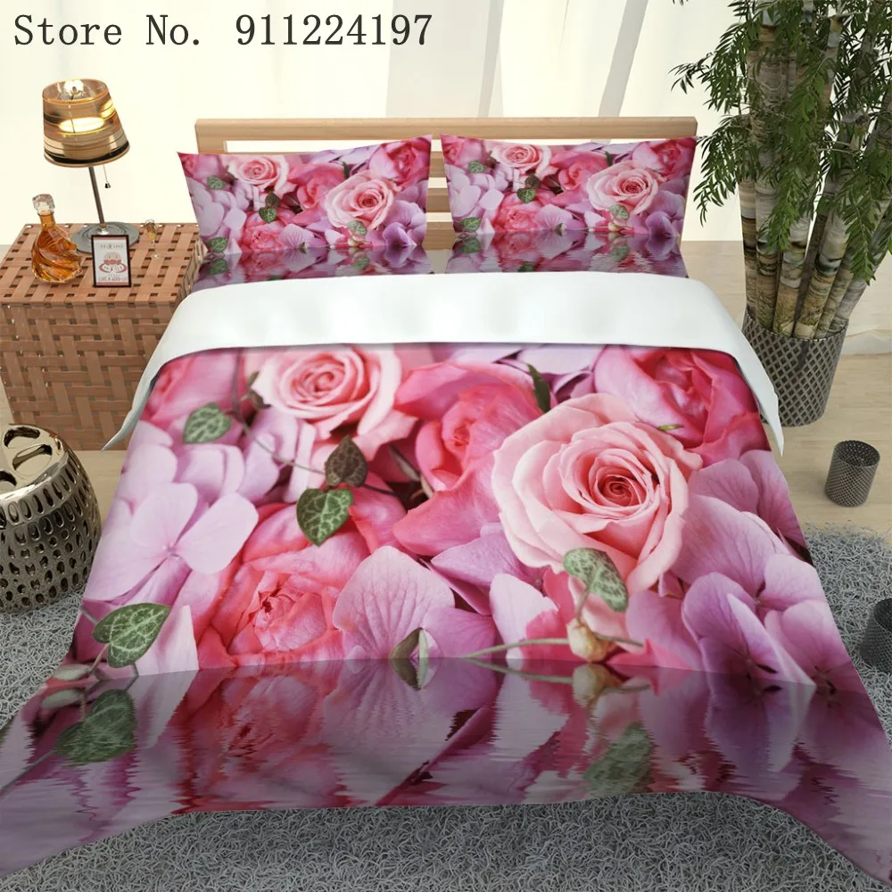 

Flower Rose Valentine's Day 3D Printing Comforter Bedding Set Heart Love Queen King Single Double Duvet Cover Set Luxury