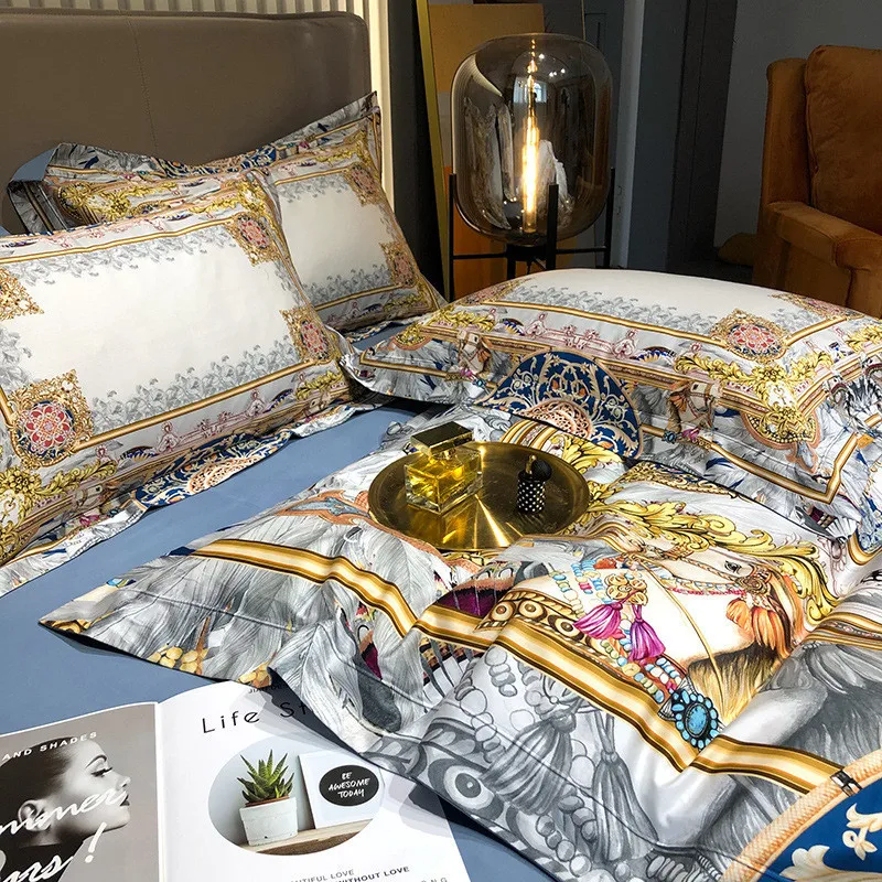 vender 4 Pçs Cama De Casal Nórdico Colchas Impressão Algodão Capa Edredão Linho Nova Chegada Fronha