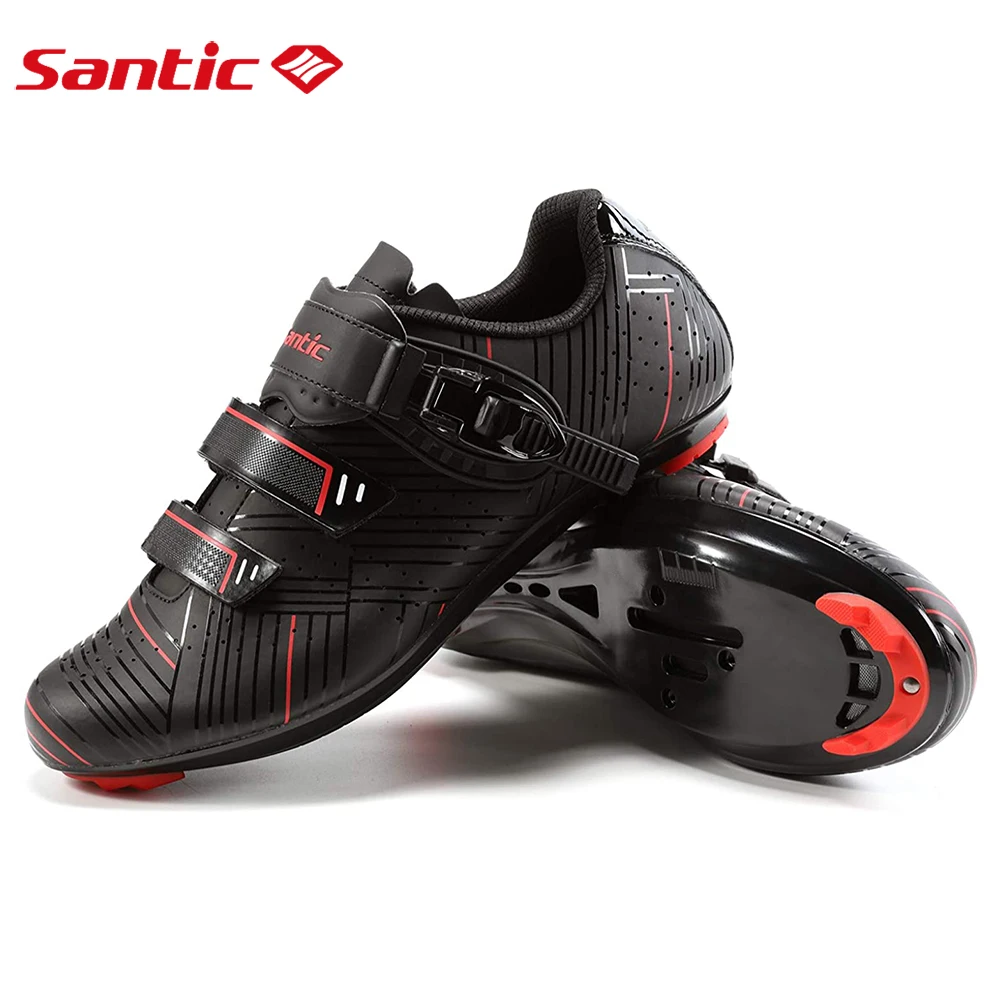 Santic Cycling Shoes Men Professional Athletic Road Bicycle Shoes Compatible with SPD-SL 3 Straps Black Mountain Bike Shoes