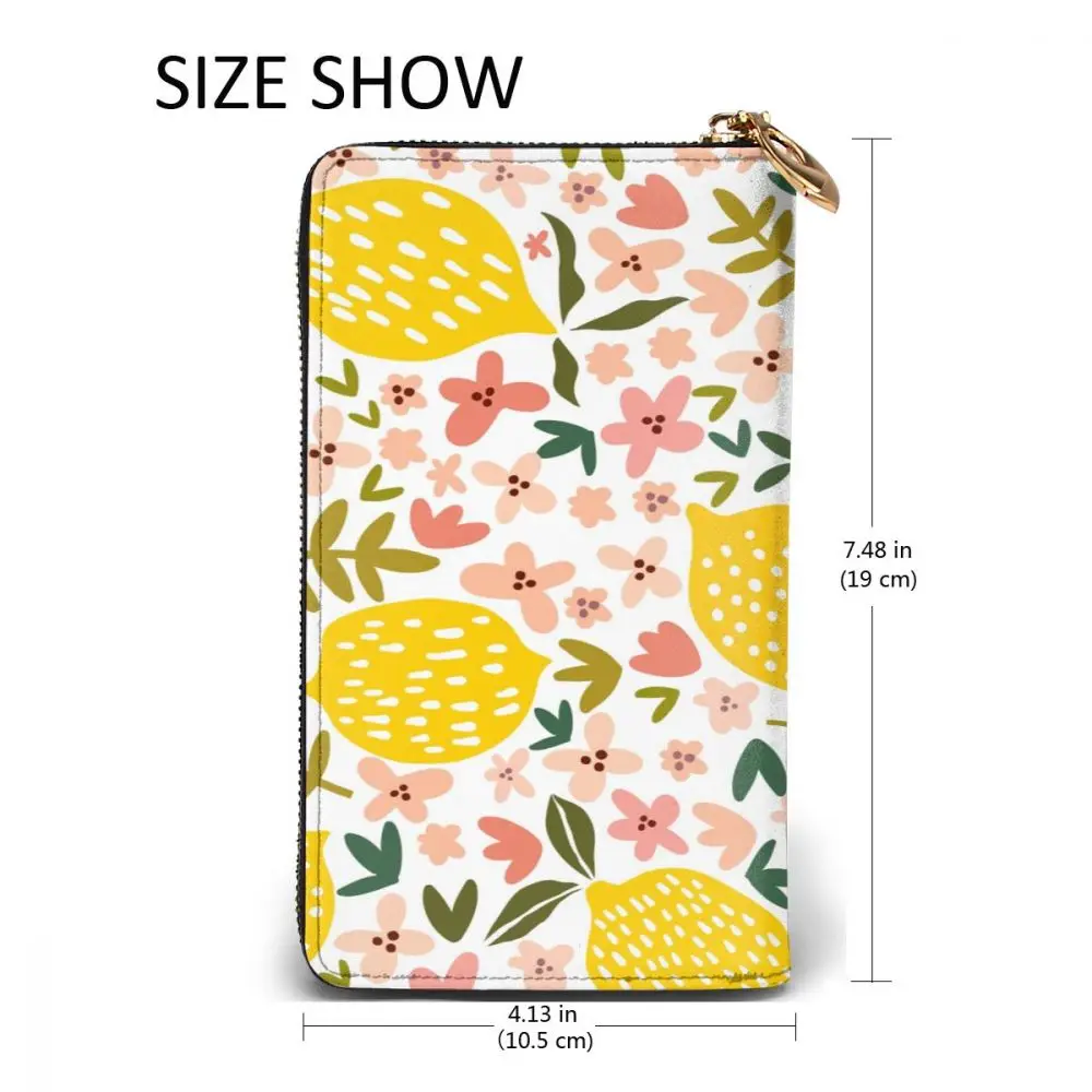 

2021 Leather Wallet Long Yellow Lemons Multiple Cards Holder Clutch Female Male Purse Standard Wallet