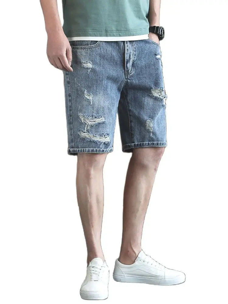 

Men's Casual Shorts Hole In Summer bull-puncher Knickers Male Tide Beggar Of Pants Popular Loose Wearing Breeches
