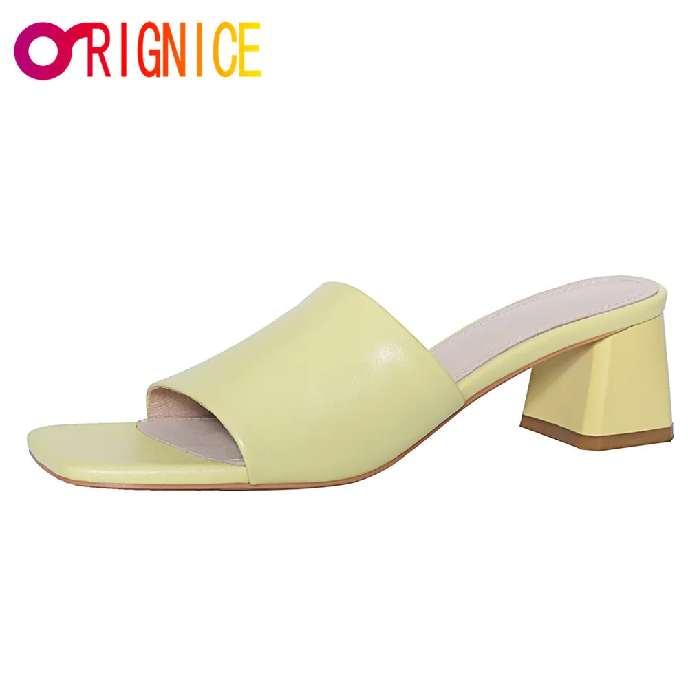 

Orignice Classic Style Slippers Women Thick Heel 2021 Summer Leisure Outside Square Peep Toe Sandals High Quality Runway Shoes