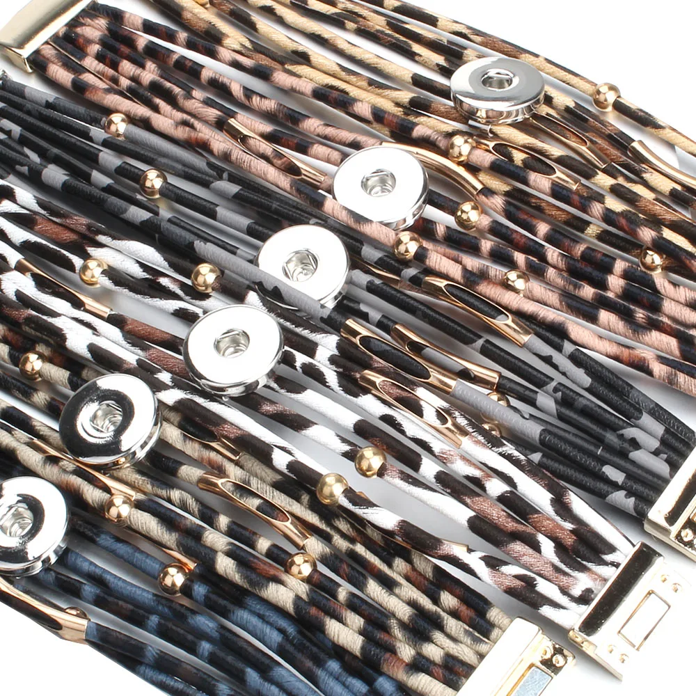 Женский кожаный браслет с леопардовым принтом широкий многослойный