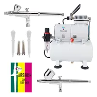 OPHIR 2x Dual-Action Airbrush Kit 0.2mm 0.3mm & Air Tank Compressor for Makeup Cosmetic Nail Art Tattoo 110V,220V AC134+004A+073